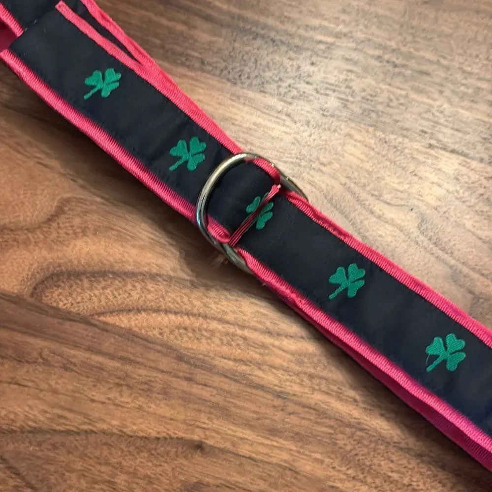 Eliza B Fabric Ribbon Belt with Clover Shamrock Design - M